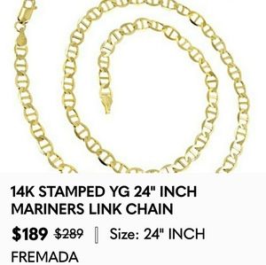 NEW 14K STAMPED YELLOW GOLD 24"INCH MARINERS LINK CHAIN NECKLACE